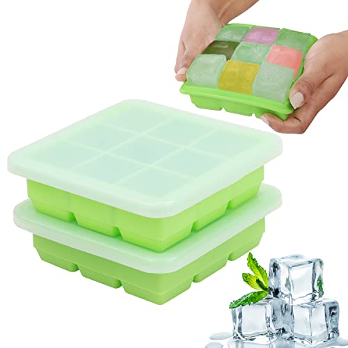 Belle Vous 2 Stk Eiswürfelbehälter mit Deckel Transparent zum Einfrieren von Babynahrung - Eiswürfelform 9x30ml - Silikon Eiswürfelbox Stapelbar für Obst Brei, Muttermilch, Gemüsebrei - BPA Frei von BELLE VOUS