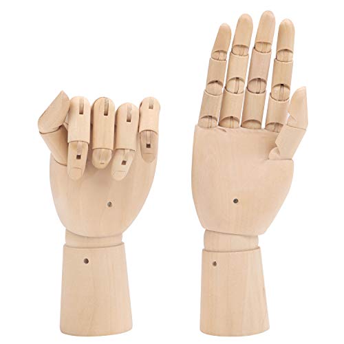 Belle Vous Flexible Linke & Rechte Holz Hand Modellfiguren Deko Hand (2er Pack) 18,5 cm Hand Deko- Bewegliches Holzhand Modell mit Fingergelenken zum Zeichnen, Skizzieren & Malen - Schmuckhalter Hand von BELLE VOUS