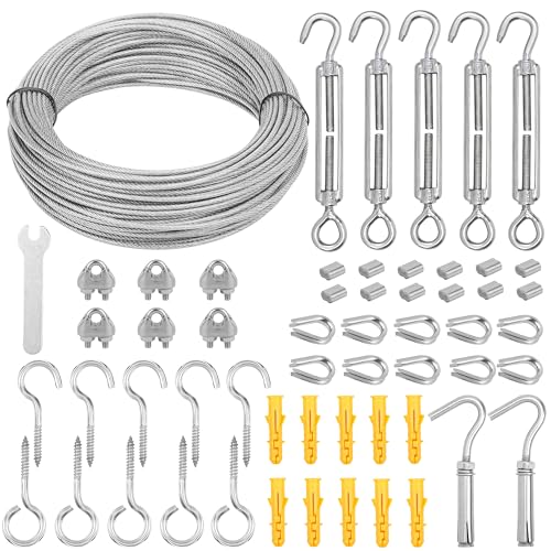 Belle Vous Garten Drahtseil und Seilspanner Set M5-30m Edelstahlseil - Edelstahlhalterung - Haken und Spanner Kabelbinder - Seilspanngarnitur - Drahtseil Spanner - Spannseil von BELLE VOUS