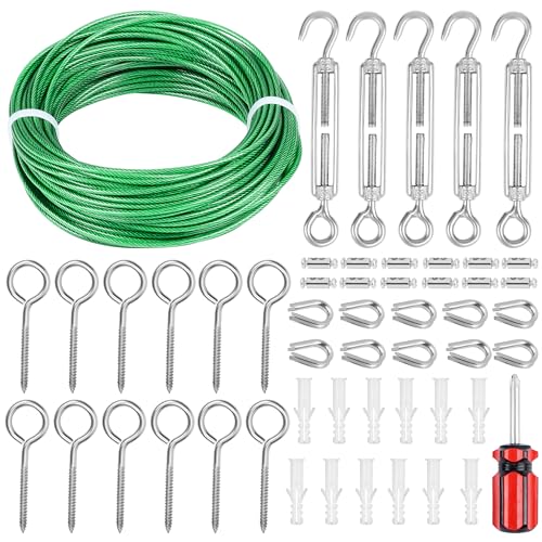 Belle Vous Gartendrahtseil & M5-Spannschloss-Kit - 30m Gartendraht für Kletterpflanzen - 3mm Edelstahl - Seilspanngarnitur - Wäscheleine Camping - Spanndraht - Stahlseil mit Ösen von BELLE VOUS