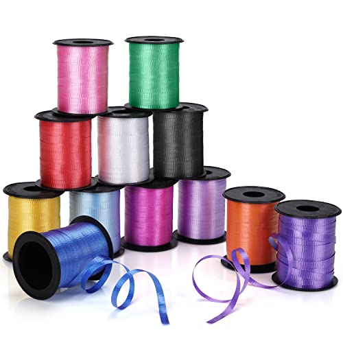 Belle Vous Geschenkband Set (12 Stk) - L18 m x B5 mm - Ringelband Geschenkband für Luftballons, Geschenke, Floristen, Hochzeits- & Partydekoration, Kunsthandwerk, Polyband Maibaum & Weihnachten von BELLE VOUS