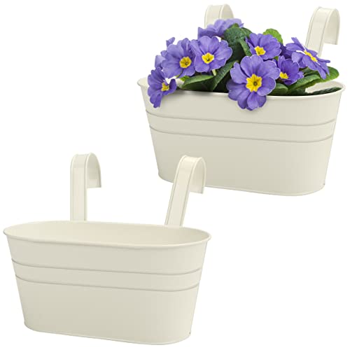 Belle Vous Hängender Blumentopf aus Metall in Creme (2 Stk) - 27 x 12 cm - Hängetopf für Pflanzen mit Abnehmbaren Haken - Haus, Garten, Geländer, Zaun & Balkon Hängetöpfe - Dekoratives Übertopf Set von BELLE VOUS