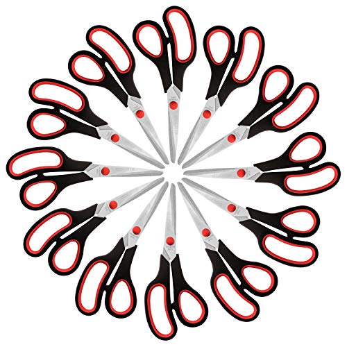 Belle Vous Haushaltsschere Set (12er Pack) - 21cm Gesamtlänge - Scharfe Haushaltsschere Edelstahl - Weiche Komfortgriffe - Bastelschere Schule, Büro und Zuhause - Mehrzweck-Bastelschere von BELLE VOUS