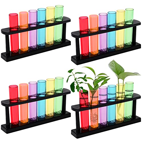 BELLE VOUS 4-er Pack Klare Kunststoff Reagenzgläser mit Ständer – 45 ml Schnapsgläser Bunt – Plastik Shotgläser, Ausgefallene Trinkgläser, Behälter für Badesalz, Perlen & Blumen von BELLE VOUS