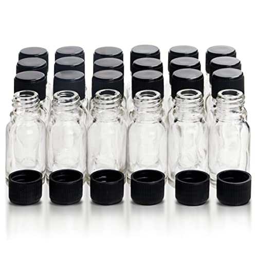 BELLE VOUS Kleine Glasflaschen mit Schraubverschluss (24er Pack) - 10ml Flaschen - Leere Phiolen zum Befüllen mit Schwarzen Deckeln - Öl Flaschen Leer - Für Kräuter/Gewürze und Hochzeitsgeschenke von BELLE VOUS