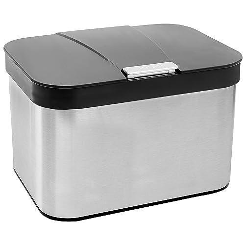 Belle Vous Komposteimer Küche Bioabfallbehälter in Schwarz/Silber - 4,3L Bio Mülleimer für die Küche & Küchenarbeitsplatte - 25 x 17cm - Kompost-/Biomüll Behälter aus Kunststoff & Edelstahl mit Deckel von BELLE VOUS