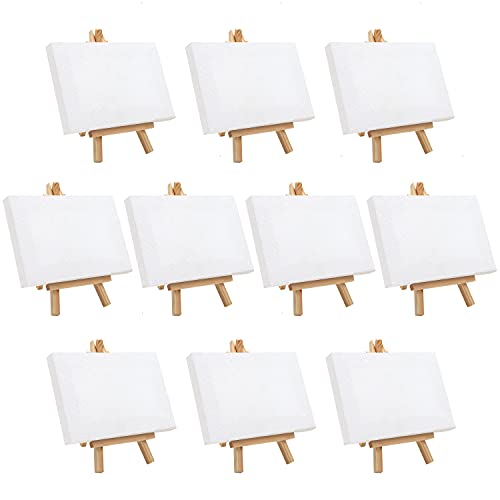 Belle Vous Mini Leinwand mit Holz Bildhalterung Ständer Tisch Staffelei (10er Pack) - H15,5cm x B8,9cm - Vorgespannte, Grundierte Leere Leinwand - Staffelei Holz Klein zum Malen & Zeichnen Öl & Acryl von BELLE VOUS