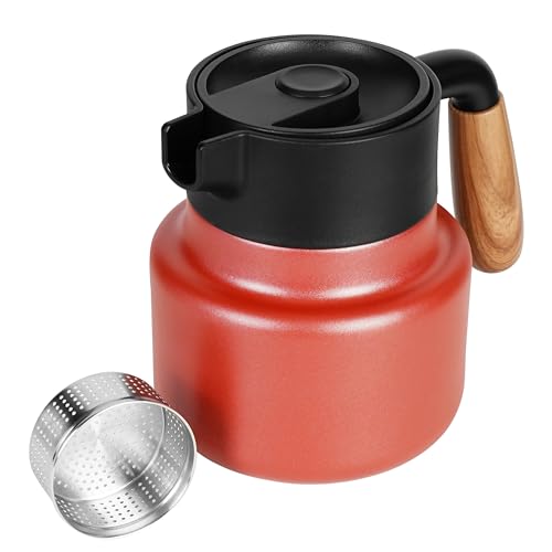 Belle Vous Rote Edelstahl Thermoskanne - Kaffeekanne - Kunststoffgriff und Teesieb - 800 ml Thermoskanne mit doppelwandiger Isolierung - Isolierkanne für heiße oder kalte Getränke von BELLE VOUS