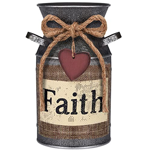 Belle Vous Rustikale Deko Blumenvase aus Metall - 10,5 x 19 cm - Faith Milchkanne Deko Vase im Shabby Chic Vintage Stil - Schlichte Deko Landhausstil Vase für Haus/Hochzeitsdeko & Garten Pflanzen von BELLE VOUS