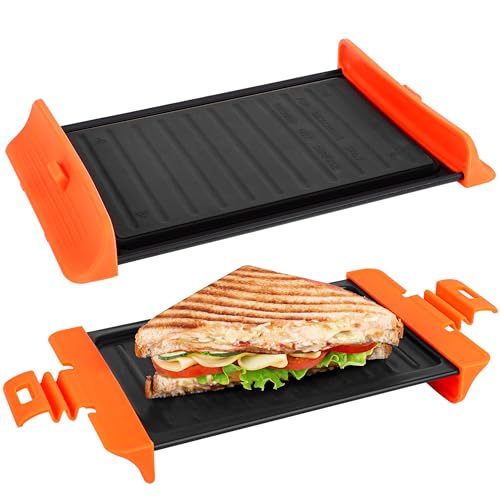 Belle Vous Sandwich Maker für die Mikrowelle - Antihaft Oberfläche - Für Toast Grill Käse Panini - Zubehör Küche - spülmaschinenfest - Griffe in Orange von BELLE VOUS