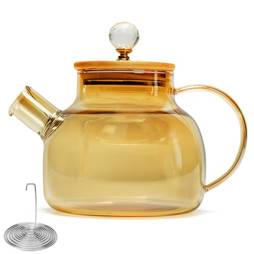 Belle Vous Schlichte Teekanne Glas mit Siebeinsatz & Bambusdeckel - Borosilikatglas Teekanne 1 Liter mit Herausnehmbarem Teesieb - Herdsichere Teekanne für Losen Tee & Früchtetee von BELLE VOUS