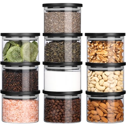 BELLE VOUS Set aus 10 Vorratsgläsern 160 ml aus Glas mit Luftdichtem Deckel - BPA-frei und Mottensicher - Küchen Organizer für Gewürze, Zucker, Kaffee, Nudeln & Reis von BELLE VOUS
