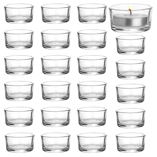 BELLE VOUS Teelichtgläser Set Votivkerzenhalter Glas (24er Pack) Teelichter Glas 4,5 cm Dm & 2,5 cm Höhe - Teelicht Glas für Heimdekoration, Hochzeiten, Partys & Tischdekoration Kerzen Glasbehälter von BELLE VOUS