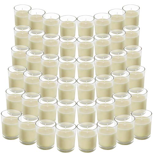Belle Vous Transparente Votivkerzen im Glas ohne Duft (48 Stk) - 12 Std Brennzeit - Glas Teelichter mit gegossenem Wachs in Weiß – Teelicht Unbeduftet als Geschenk, Hochzeit, Spa, Wellness, Dekoration von BELLE VOUS
