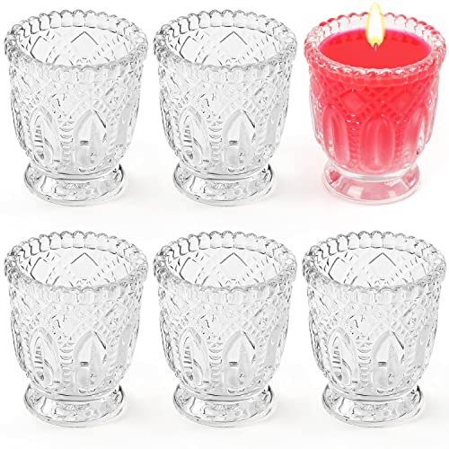 Belle Vous 6 STK Vintage Kerzenständer Glas Set - B5,5 x H8 cm - Kristallklare Teelichthalter Glas Kerzenständer für Stabkerzen, Aromatherapie Geschenk, Haus & Hochzeit Tischdekoration von BELLE VOUS