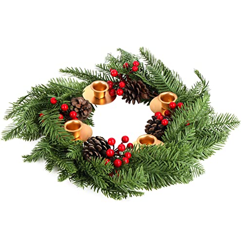 Belle Vous Weihnachts-Adventskranz Künstlich Geschmückt - 40 cm - Mit Kerzenhaltern, Tannenzapfen & Roten Stechpalmenbeeren für Weihnachts-/Tischdekoration Belle Vous Weihnachts-Adventskranz Künstlich Geschmückt - 40 cm - Mit Kerzenhaltern, Tannenzapfen & Roten Stechpalmenbeeren für Weihnachts-/Tischdekoration von BELLE VOUS