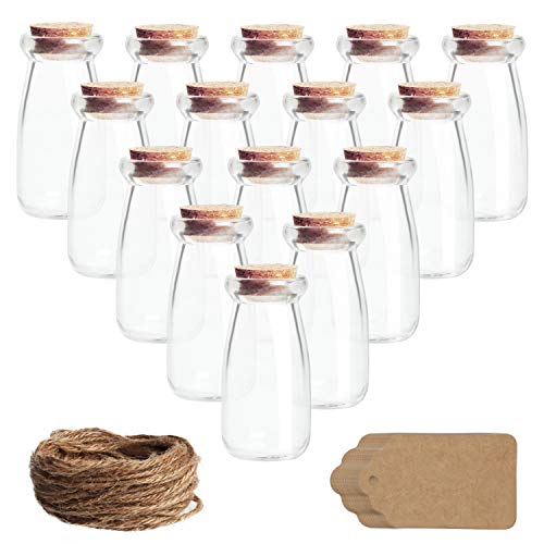 BELLE VOUS Mini Glasflaschen mit Korken, Etiketten und Schnur (30er Pack) - 100 ml - Kleine Phiolen zum Befüllen Luftdicht mit Etiketten für Hochzeitsgeschenke, Party, Küchengewürze und Marmelade von BELLE VOUS