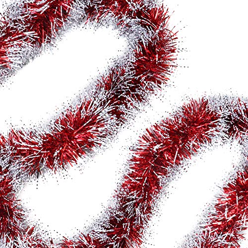 Weihnachtsgirlanden Baumschmuck (3-er Pack) - 2m pro Girlande – Dichte Lametta Tannengirlande in Rot – Rote Girlanden für Weihnachten, Weihnachtsbaum, Deko, Weihnachtsfeier, Dekoration Innen und Außen von BELLE VOUS