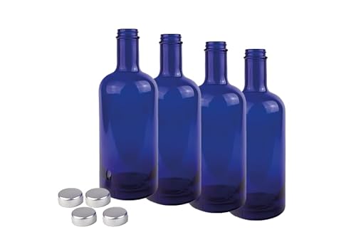 BELLEROFONTE Blau Glasflasche Modell Gin für Wasser 750 ml mit silbernem Verschluss, 4 Stücke von BELLEROFONTE
