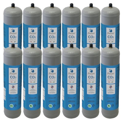 Swan Co2 Einweg Zylinder Flasche 600 gr E290 Kohlesäure Anschluss 11x1 M für Wassersprudler, Kühlaggregate und Trinkwasserspender, 12 Stücke von BELLEROFONTE
