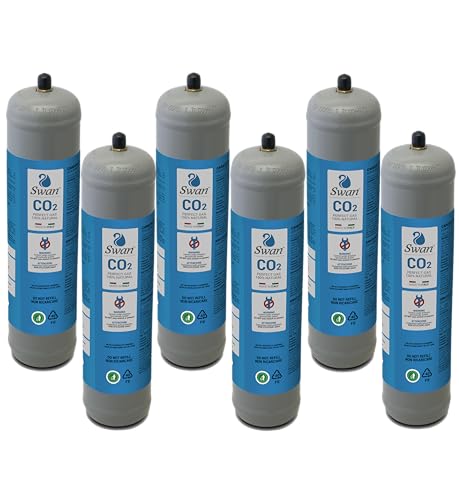 Swan Co2 Einweg Zylinder Flasche 600 gr E290 Kohlesäure Anschluss 11x1 M für Wassersprudler, Kühlaggregate und Trinkwasserspender, 6 Stücke von BELLEROFONTE