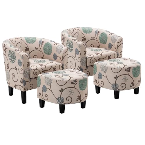BELLEZE 2er Set Dekorative Stühle mit Ottomane, Wohnzimmerstuhl mit gebogener Rückenlehne, Eleganter Fass Clubstuhl und Fußstütze, Gepolsterter Lesestuhl Rund für Schlafzimmer BELLEZE 2er Set Dekorative Stühle mit Ottomane, Wohnzimmerstuhl mit gebogener Rückenlehne, Eleganter Fass Clubstuhl und Fußstütze, Gepolsterter Lesestuhl Rund für Schlafzimmer von BELLEZE