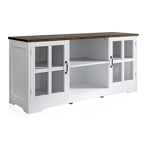 BELLEZE Moderner 132 cm (52 Zoll) traditioneller TV-Ständer und Media-Entertainment-Mittelkonsolentisch für Fernseher bis 139,7 cm oder Sideboard, Buffet mit Holzglas-Aufbewahrungsschränken – Cori von BELLEZE