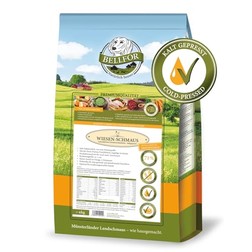 Bellfor Wiesen-Schmaus Hochwertiges Kaltgepresstes Trockenfutter für Hunde mit Huhn Getreidefrei Proteinquelle mit Sehr Geringem Allergiepotenzial (4 kg) von Bellfor