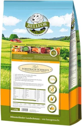 Bellfor Forstbach-Schmaus Kaltgepresstes Trockenfutter mit Lachs und Forelle Getreidefrei Reich an Natürlichen Vitaminen, Mineralien (Spurenelemente) und Antioxidantien (4 kg) von Bellfor