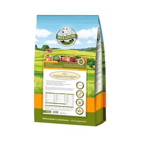 Bellfor Forstbach-Schmaus Kaltgepresst Trockenfutter mit Lachs und Forelle Getreidefrei Reich an Natürlichen Vitaminen, Mineralien (Spurenelemente) und Antioxidantien (10 kg) von Bellfor