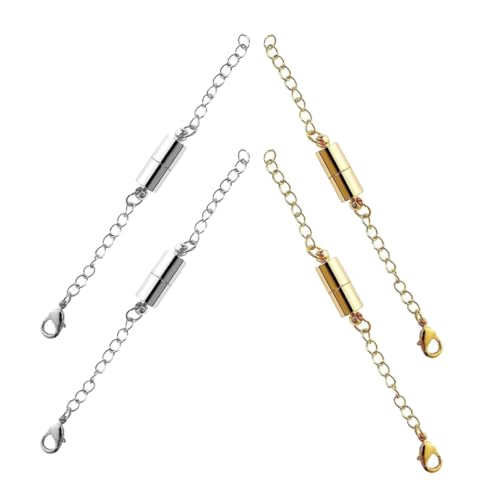 BELLIFFY 4 Paare Magnetische Kettenverlängerung in Gold und Silber Stabile Schmuckverlängerer für Halsketten DIY Einfach zu Verbinden Robustes Material Passend für Diverse Schmuckstile von BELLIFFY