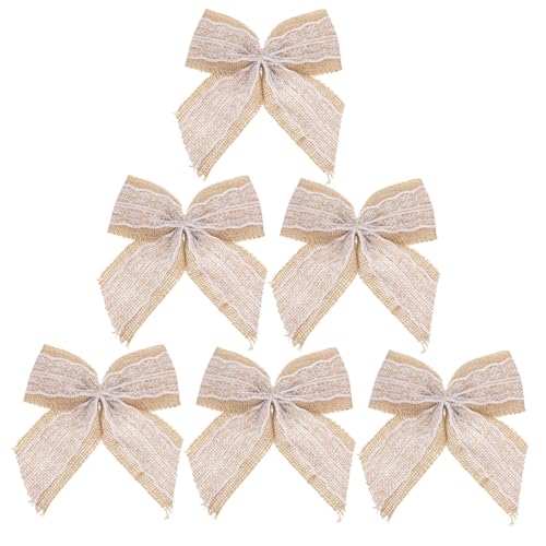 BELLIFFY 6 Stück Teiliges Große Jute Schleifen mit Spitzenverzierung Rustikale Bowknot-dekoration für Geschenke DIY Partyzubehör Vintage Bastelschleifen für Weihnachten Hochzeit Baum von BELLIFFY