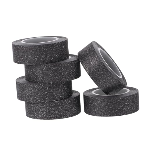 BELLIFFY 6Rollen DIY Papierband Schwarz Glitzer Klebeband Rolle für Scrapbook Journaling und Bastelprojekte Selbstklebendes Dekorationsband Hochwertigem Papier von BELLIFFY