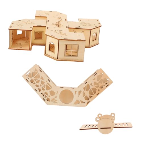 BELLIFFY Hamster Tunnel mit Seesaw und Bunker aus Glattem Holz Kleines Haustier Labyrinth für Rennmäuse Mäuse und Zwerghamster zur Bewegung und Kletterspaß von BELLIFFY