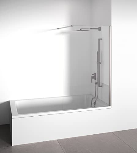 BELLOBATH - Duschwand für Badewanne 80 x 145 cm - Badewannenabtrennung - badewannenaufsatz Feststehendes Panel - 6 mm Sicherheitsglas - duschwand glas Antikalk - Silberglanz Profil von BELLOBATH