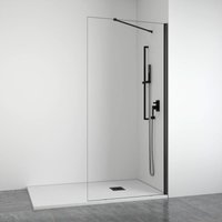 BELLOBATH – Duschwand mit feststehender Frontscheibe – Transparent – Mattschwarze Profile – Gelenkarm – Anpassbare Breite 108–110 cm – Höhe 195 cm von BELLOBATH