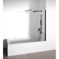 Badewannenabtrennung mit feststehender Frontscheibe – Transparent – 6 mm starkes, kalkabweisendes Hartglas – Mattschwarze Profile – Breite anpassbar von BELLOBATH