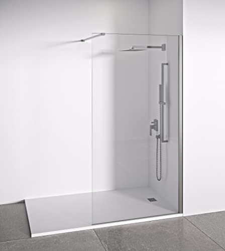 Duschwand Glas 100 x 195 cm - Walk In Dusche - Transparent Einscheibensicherheitsglas 8 mm Dicke – Antikalk- Silberglanz Profile - Duschtrennwand - Duschabtrennung Walk-In Dusche von BELLOBATH