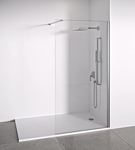 Duschwand Glas 120 x 195 cm - Walk In Dusche - Transparent Einscheibensicherheitsglas 8 mm Dicke – Antikalk- Silberglanz Profile - Duschtrennwand - Duschabtrennung Walk-In Dusche von BELLOBATH