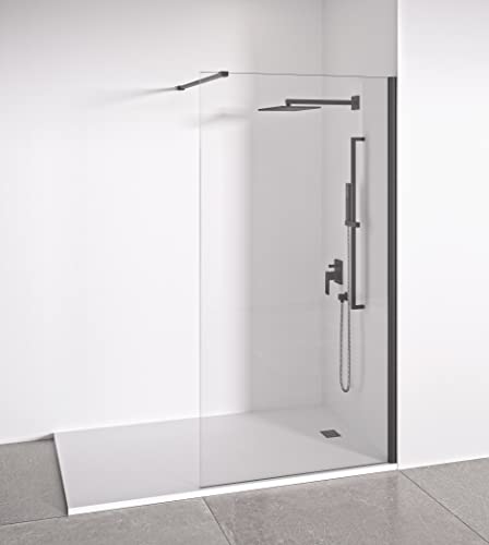 Duschwand Glas 70 x 195 cm - Walk In Dusche - Transparent Einscheibensicherheitsglas 8 mm Dicke – Antikalk- Mattschwarz Profile - Duschtrennwand - Duschabtrennung Walk-In Dusche von BELLOBATH