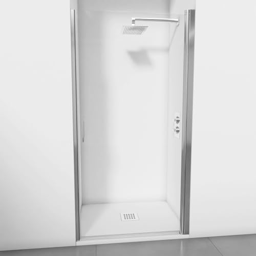 Reversible Duschabtrennung mit Drehtür – Ohne Bodenplatte – 6 mm gehärtetes Klarglas mit Antikalkbeschichtung – Glänzend Silber – Verstellbare Breite 66-70 cm – Höhe 195 cm von BELLOBATH