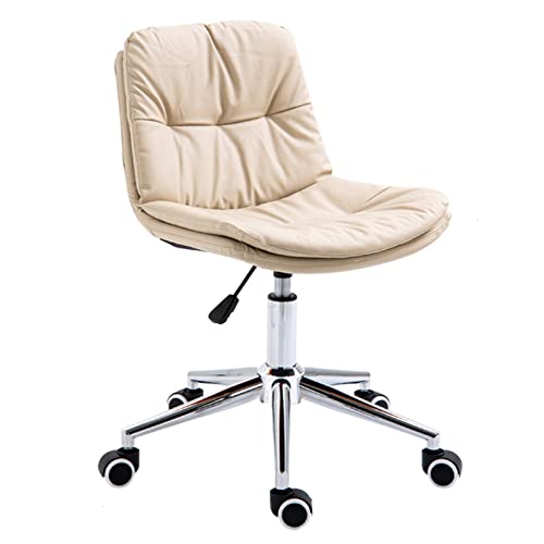 Home Office Chair Mid Back PU Leder Schreibtischstuhl Armless Computer Stuhl Ergonomische Aufgabe Rolling Swivel Chair (Beige) von BELOF