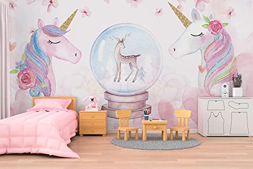 Tapete 3D Wandbild Niedliches Einhorn Fototapete 3D Effekt Vliestapete Wohnzimmer Schlafzimmer Wanddeko von BELOKA