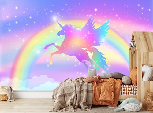 Tapete 3D Wandbild Regenbogen Einhorn Fototapete 3D Effekt Vliestapete Wohnzimmer Schlafzimmer Wanddeko von BELOKA