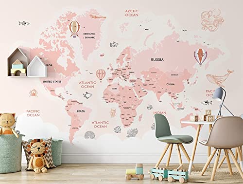 Tapete 3D Wandbild Rosa Weltkarte Girl Fototapete 3D Effekt Vliestapete Wohnzimmer Schlafzimmer Wanddeko von BELOKA