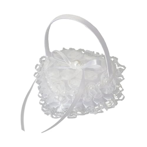 BELOWSYALER Elegante Kissenbox mit Spitzenringen, kreativer Handheld-Halter für Hochzeitsringe, für Brautzeremonie, Schmuck-Display-Zubehör von BELOWSYALER
