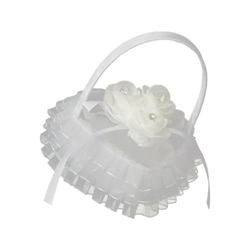 BELOWSYALER Elegante Kissenbox mit Spitzenringen, kreativer Handheld-Halter für Hochzeitsringe, für Brautzeremonie, Schmuck-Display-Zubehör von BELOWSYALER
