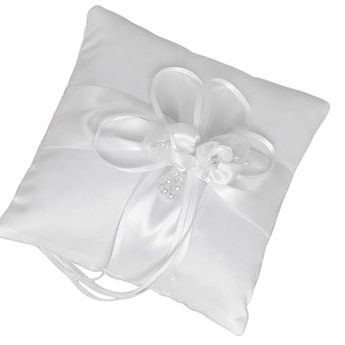 BELOWSYALER Elegantes Kissen mit Spitzenperlen und Ringen, für Hochzeit, Brautzeremonie, Dekoration, weicher Stoff, Hochzeitsringe-Kissen von BELOWSYALER