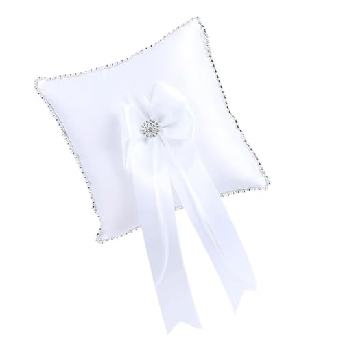 BELOWSYALER Handgefertigtes Hochzeitsringkissen mit Schleife, Strasssteine, Dekoration, weich, quadratisch, Schmuckträger, Brautzeremonie-Zubehör BELOWSYALER Handgefertigtes Hochzeitsringkissen mit Schleife, Strasssteine, Dekoration, weich, quadratisch, Schmuckträger, Brautzeremonie-Zubehör von BELOWSYALER