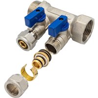 Verteiler mit 2 Abgängen Kugelhahn Blau MF-1" 2 x 16 Verteiler mit 2 Abgängen Kugelhahn Blau MF-1" 2 x 16 von BELRAD